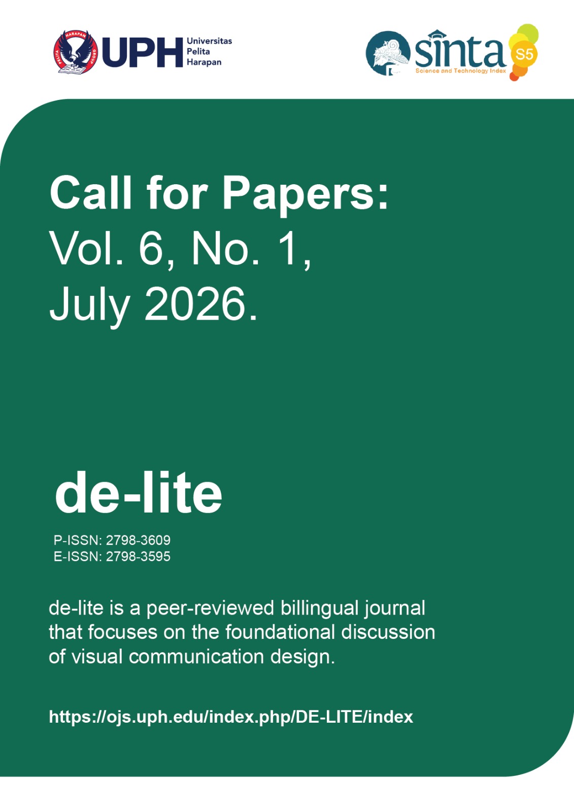 Call for Papers : de-lite: Journal of Visual Communication Design Study & Practice by Univesitas Pelita Harapan